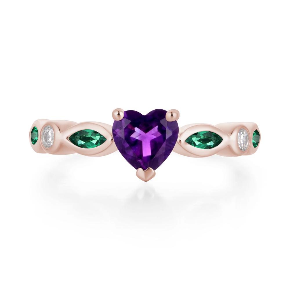 Heart Amethyst and Emerald Wedding Ring - LUO Jewelry #metal_14k rose gold