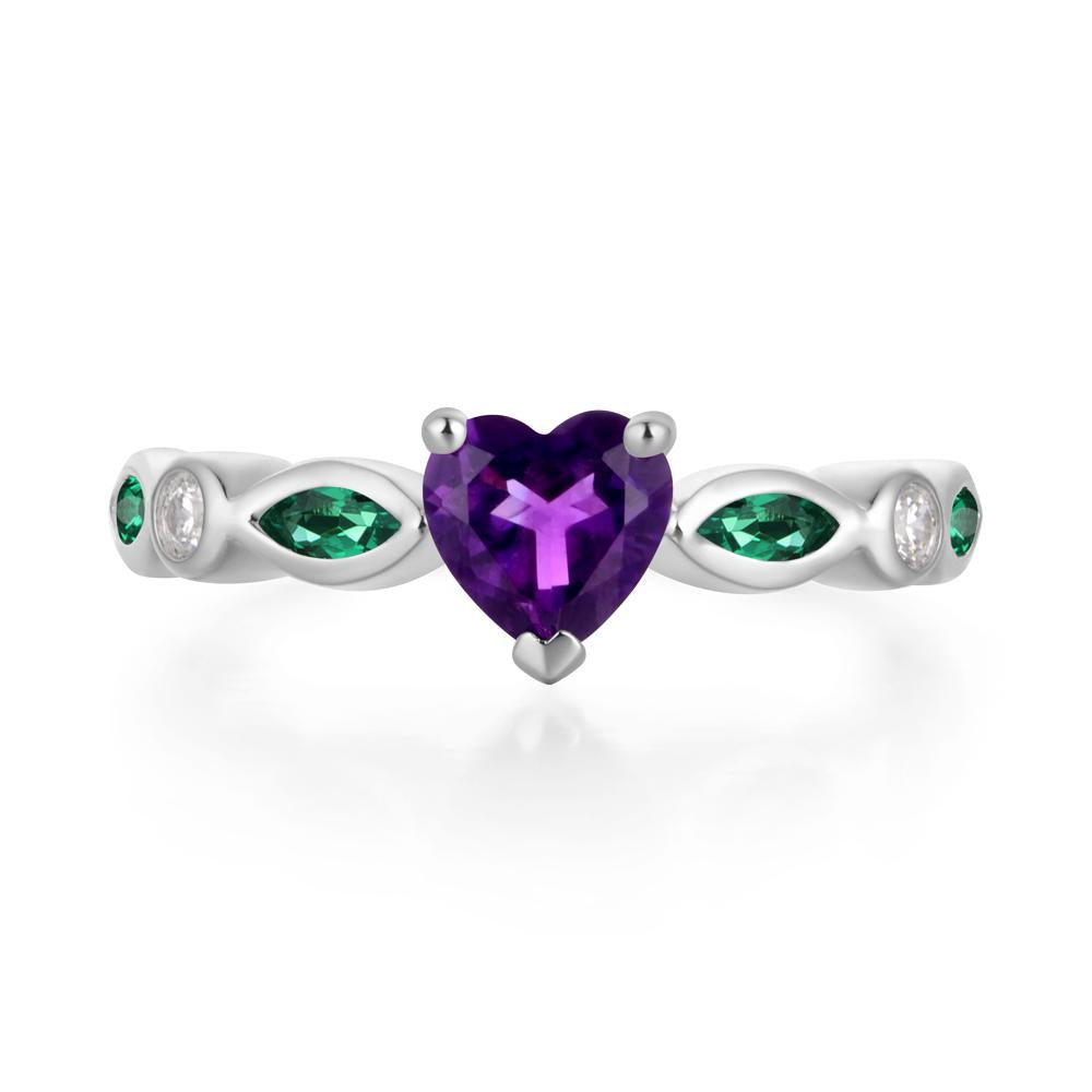 Heart Amethyst and Emerald Wedding Ring - LUO Jewelry #metal_14k white gold