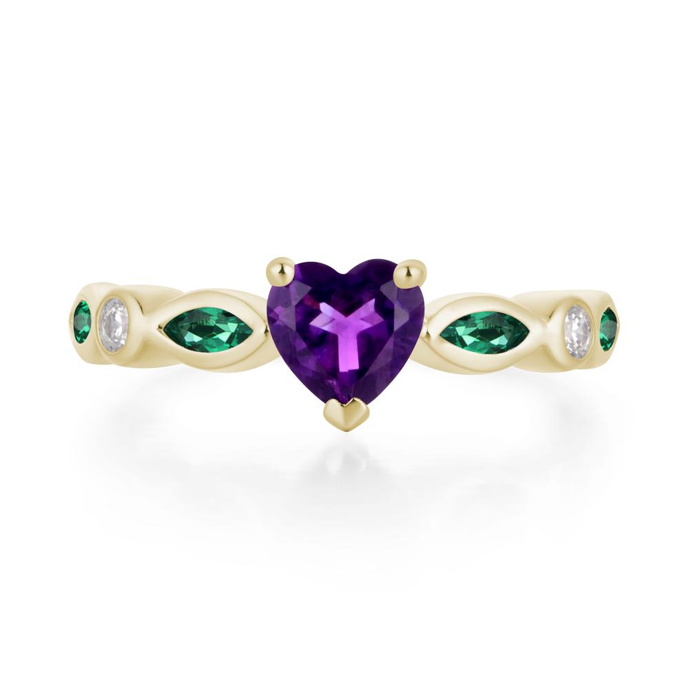 Heart Amethyst and Emerald Wedding Ring - LUO Jewelry #metal_14k yellow gold
