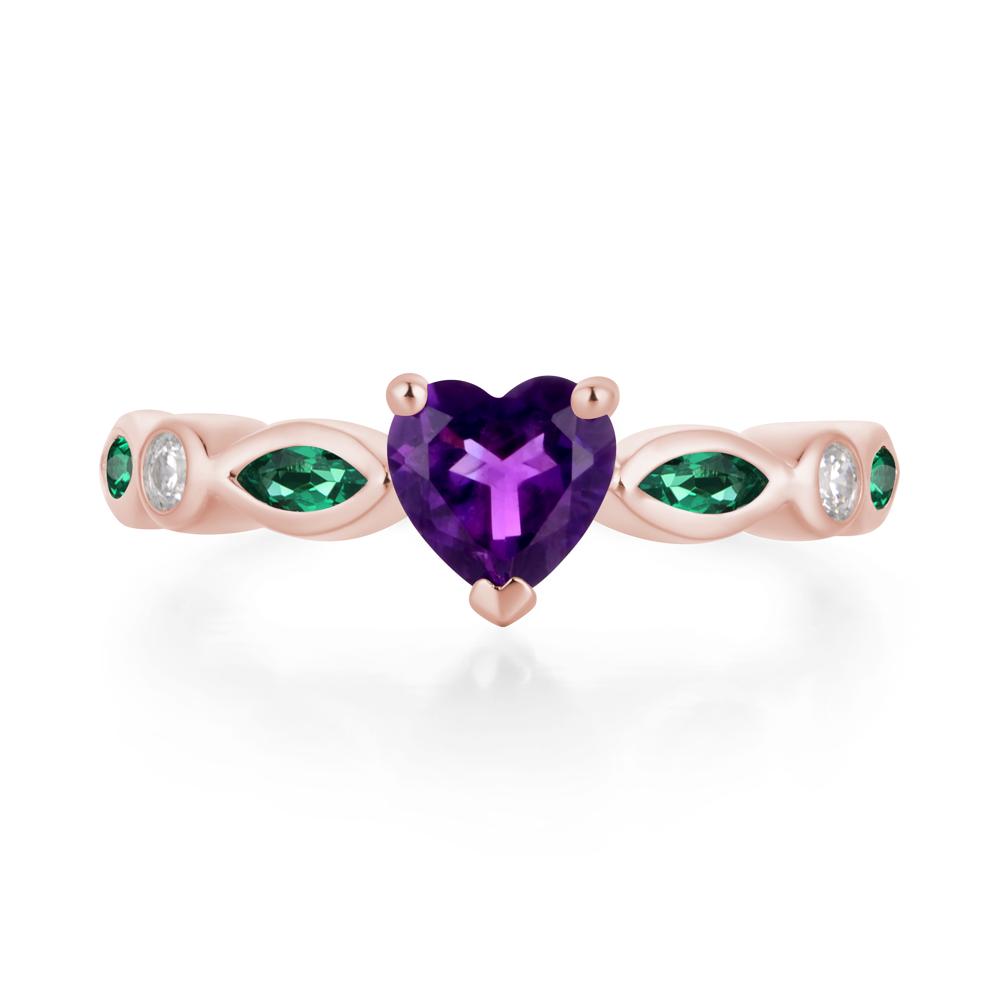 Heart Amethyst and Emerald Wedding Ring - LUO Jewelry #metal_18k rose gold