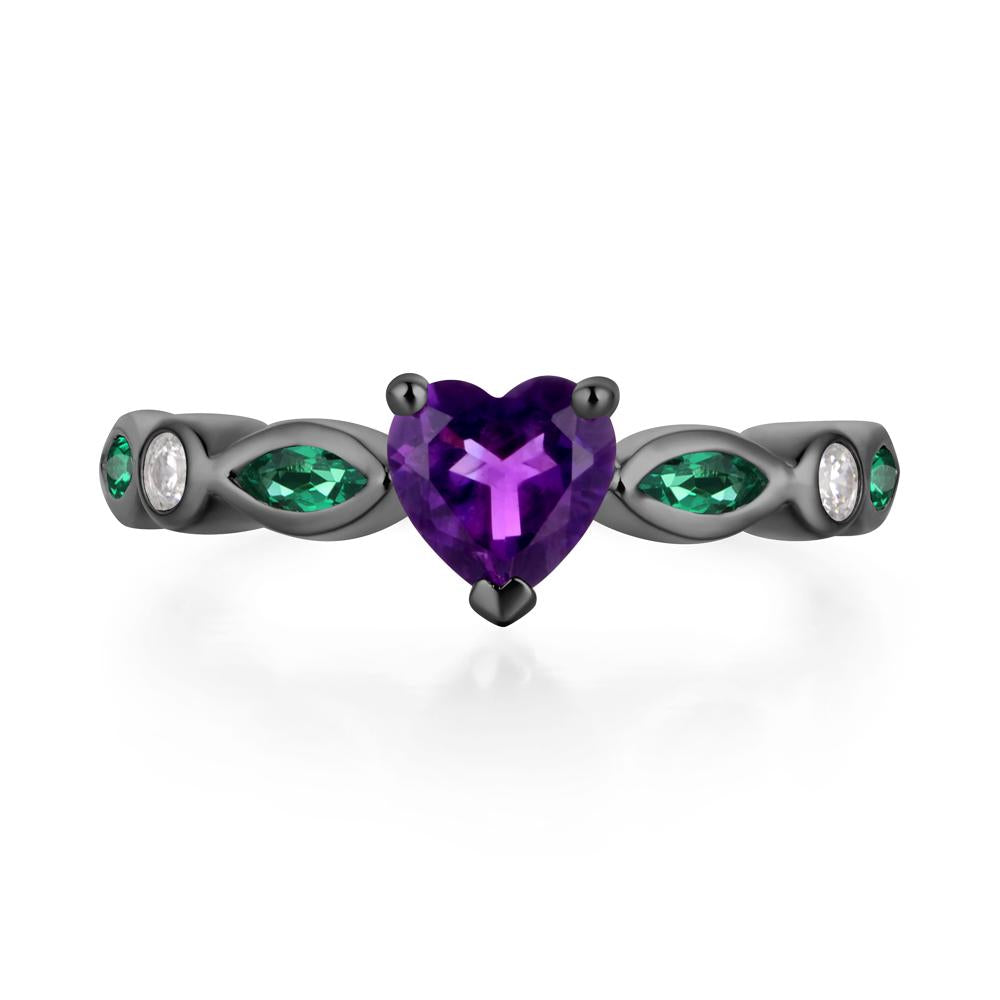 Heart Amethyst and Emerald Wedding Ring - LUO Jewelry #metal_black finish sterling silver