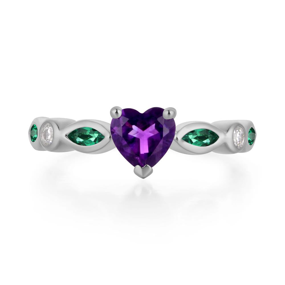 Heart Amethyst and Emerald Wedding Ring - LUO Jewelry #metal_platinum