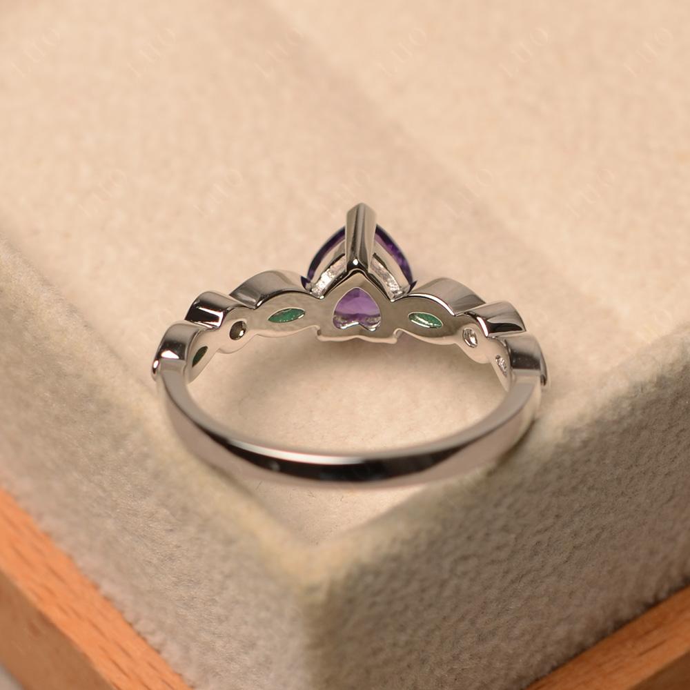 Heart Amethyst and Emerald Wedding Ring - LUO Jewelry