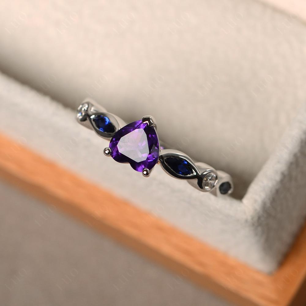 Heart Amethyst Wedding Ring White Gold - LUO Jewelry