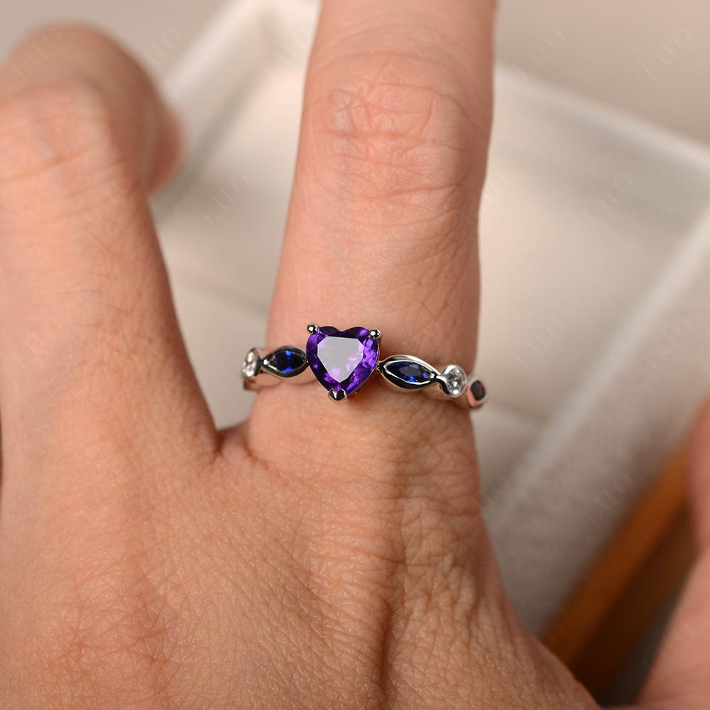 Heart Amethyst Wedding Ring White Gold - LUO Jewelry
