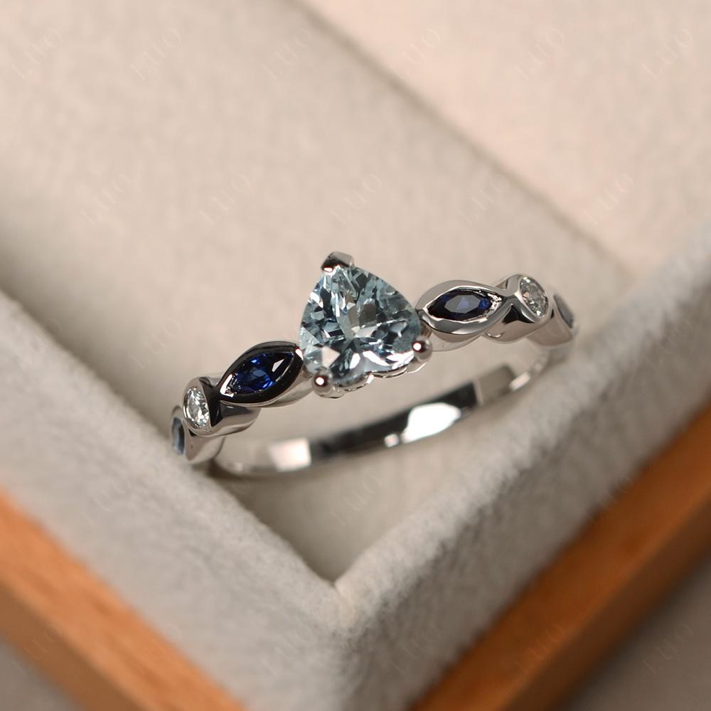 Heart Aquamarine Wedding Ring White Gold - LUO Jewelry