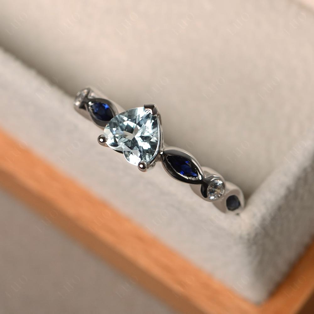 Heart Aquamarine Wedding Ring White Gold - LUO Jewelry