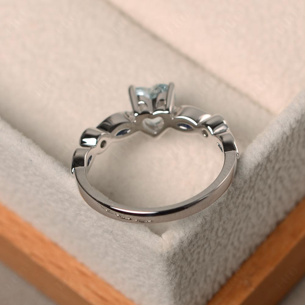Heart Aquamarine Wedding Ring White Gold - LUO Jewelry