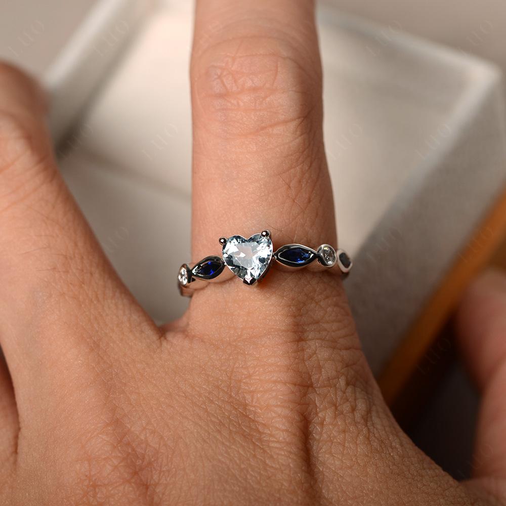 Heart Aquamarine Wedding Ring White Gold - LUO Jewelry