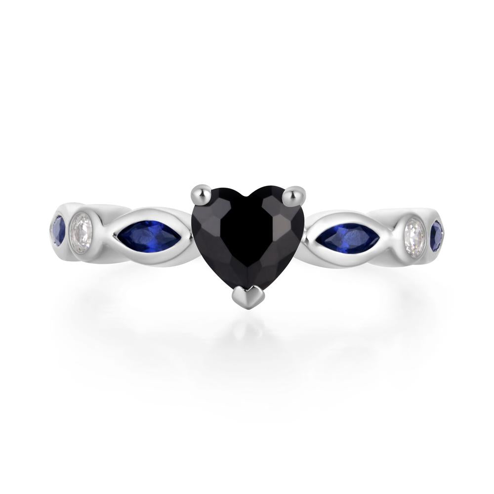 Heart Black Stone Wedding Ring - LUO Jewelry #metal_sterling silver