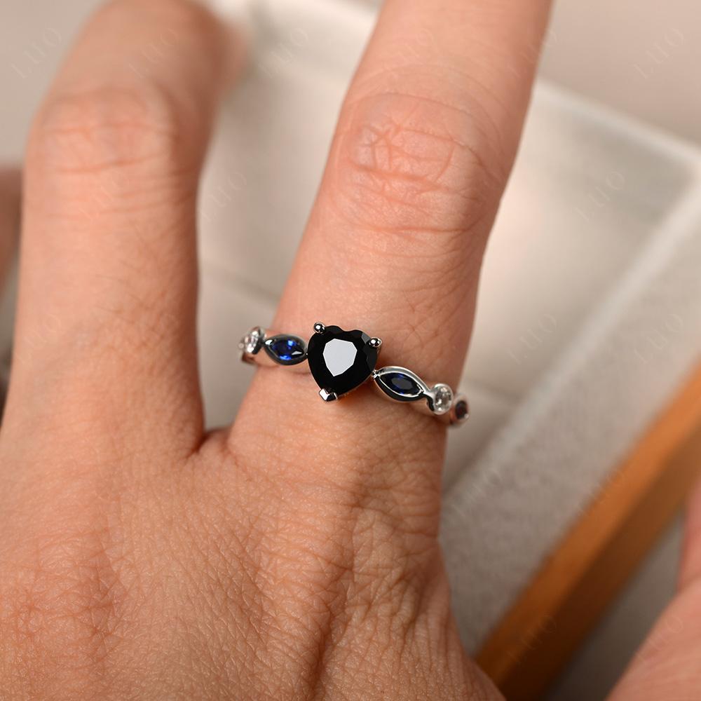 Heart Black Stone Wedding Ring - LUO Jewelry