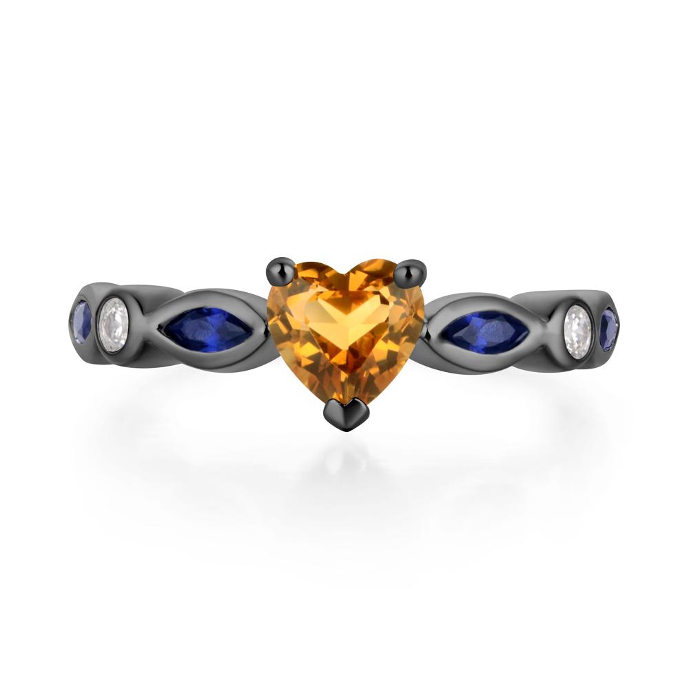 Heart Citrine Wedding Ring - LUO Jewelry #metal_black finish sterling silver
