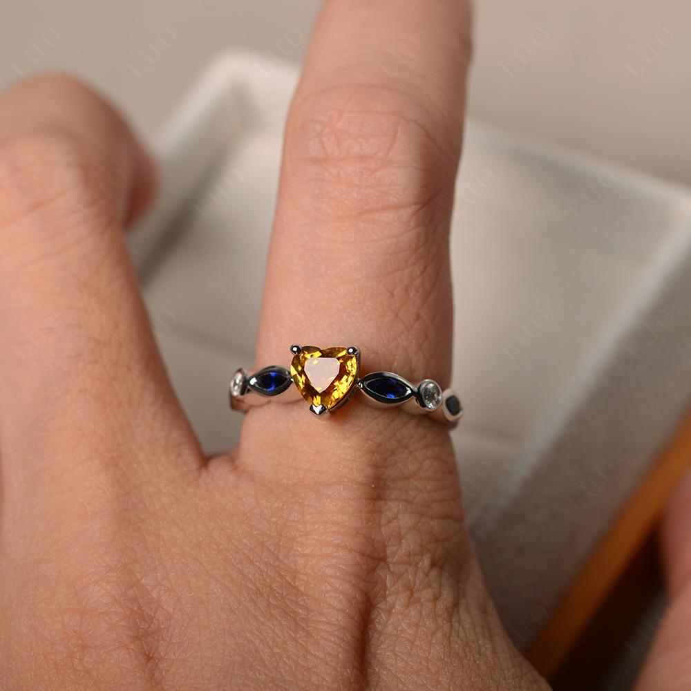 Heart Citrine Wedding Ring White Gold - LUO Jewelry