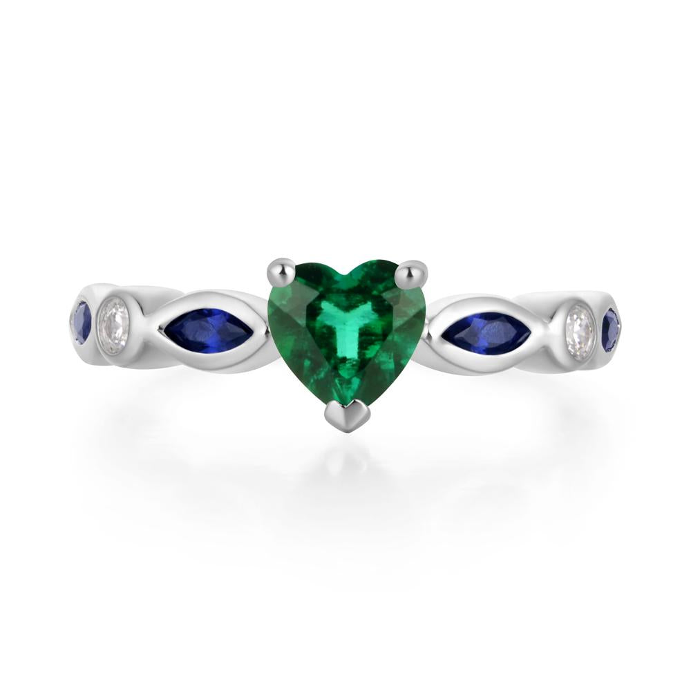 Heart Lab Grown Emerald Wedding Ring - LUO Jewelry #metal_14k white gold