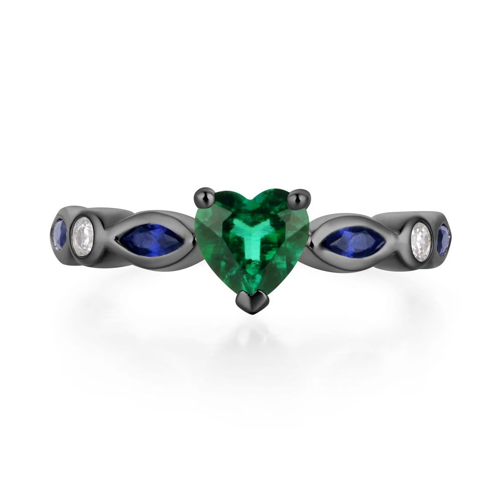 Heart Lab Grown Emerald Wedding Ring - LUO Jewelry #metal_black finish sterling silver