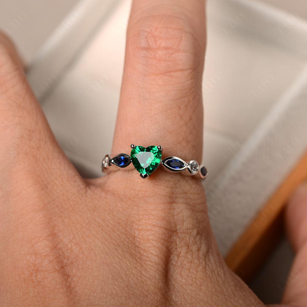 Heart Lab Grown Emerald Wedding Ring - LUO Jewelry