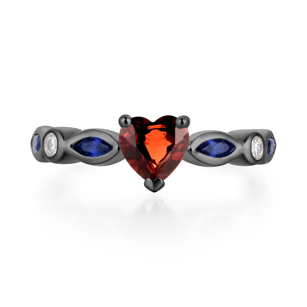 Heart Garnet Wedding Ring - LUO Jewelry #metal_black finish sterling silver