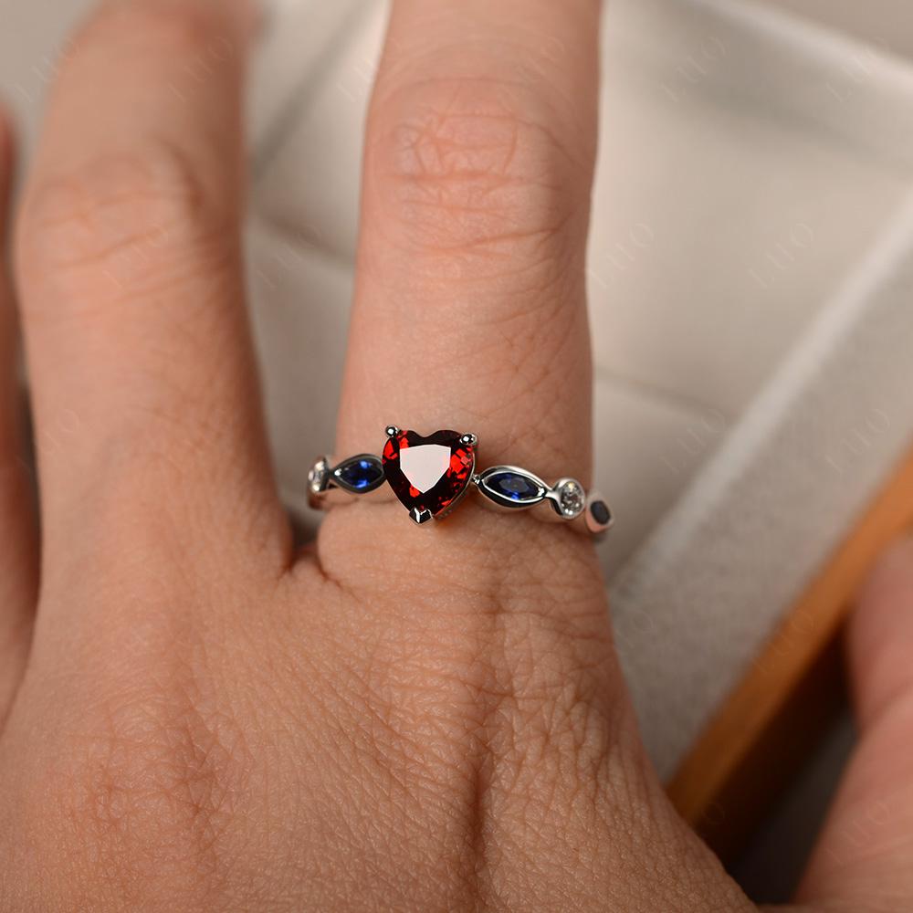 Heart Garnet Wedding Ring - LUO Jewelry