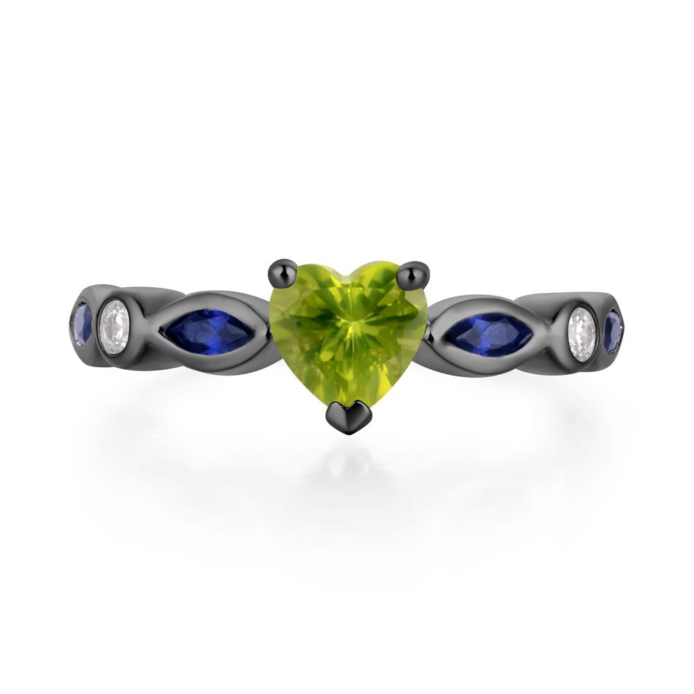 Heart Peridot Wedding Ring - LUO Jewelry #metal_black finish sterling silver