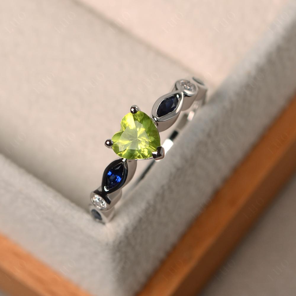 Heart Peridot Wedding Ring White Gold - LUO Jewelry