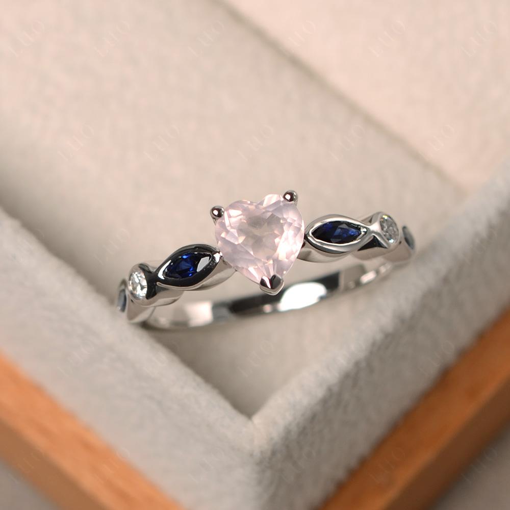 Heart Rose Quartz Wedding Ring White Gold - LUO Jewelry