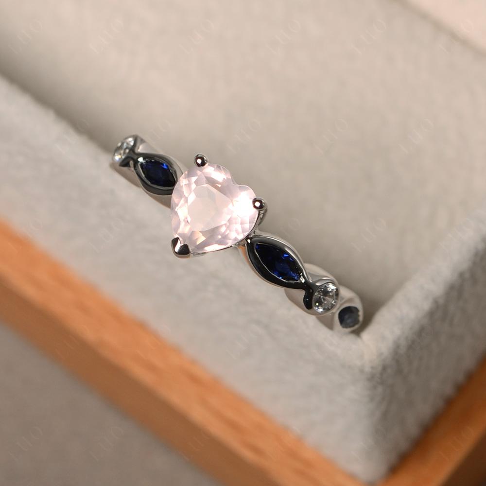 Heart Rose Quartz Wedding Ring White Gold - LUO Jewelry