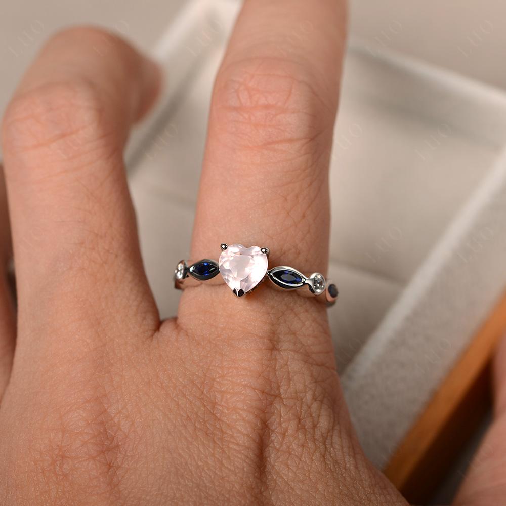 Heart Rose Quartz Wedding Ring White Gold - LUO Jewelry