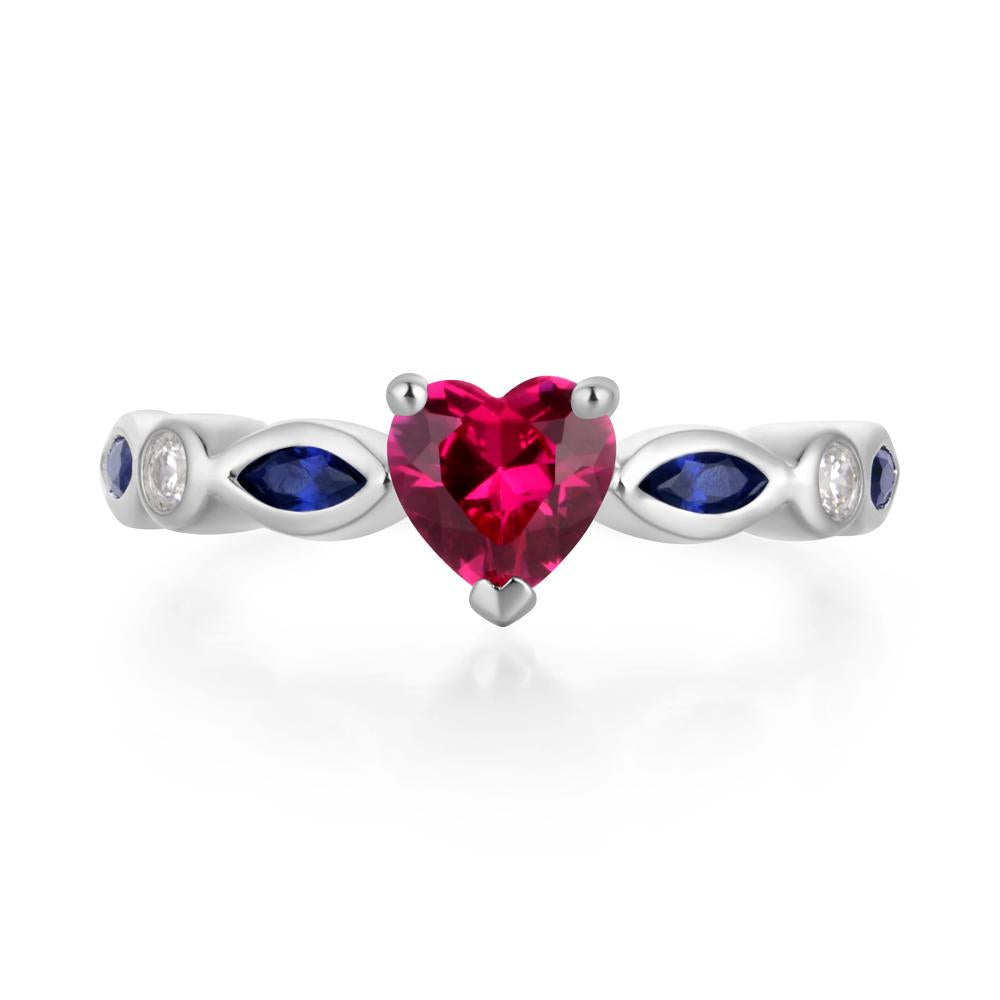 Heart Ruby Wedding Ring - LUO Jewelry #metal_14k white gold
