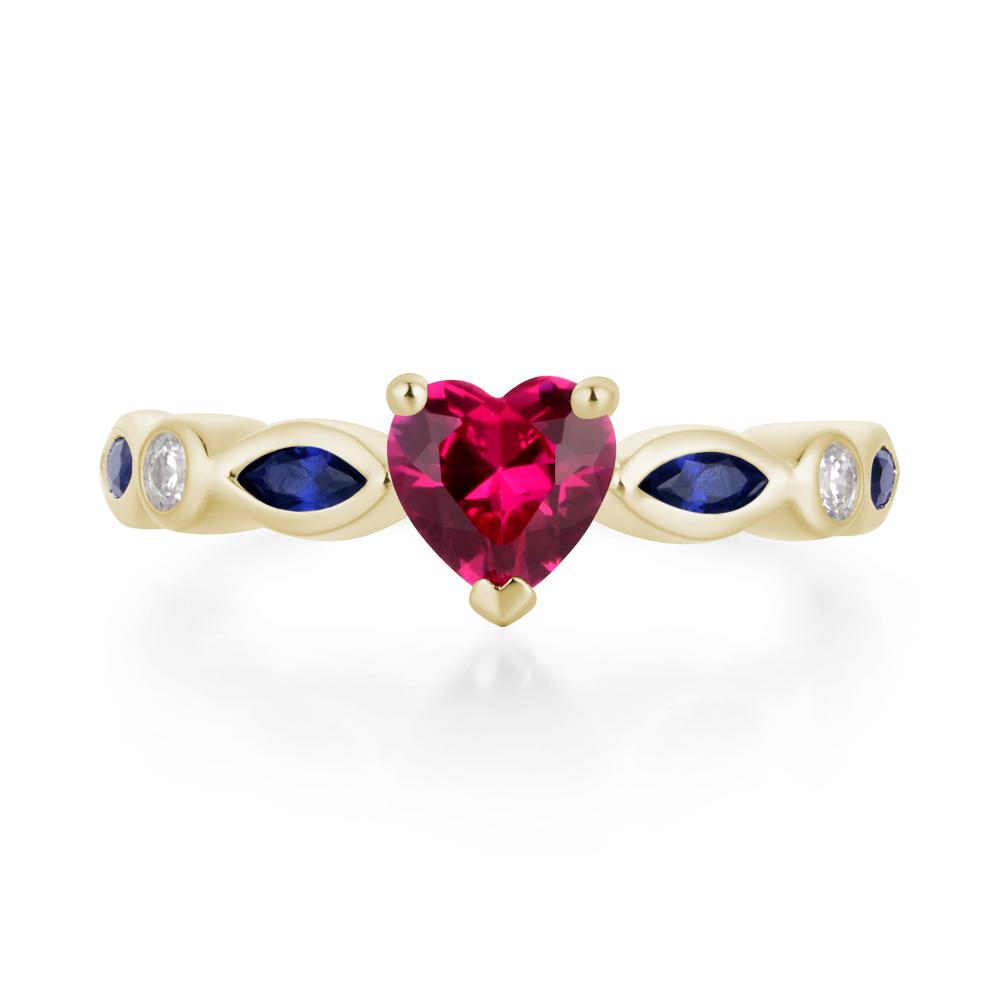 Heart Ruby Wedding Ring - LUO Jewelry #metal_14k yellow gold