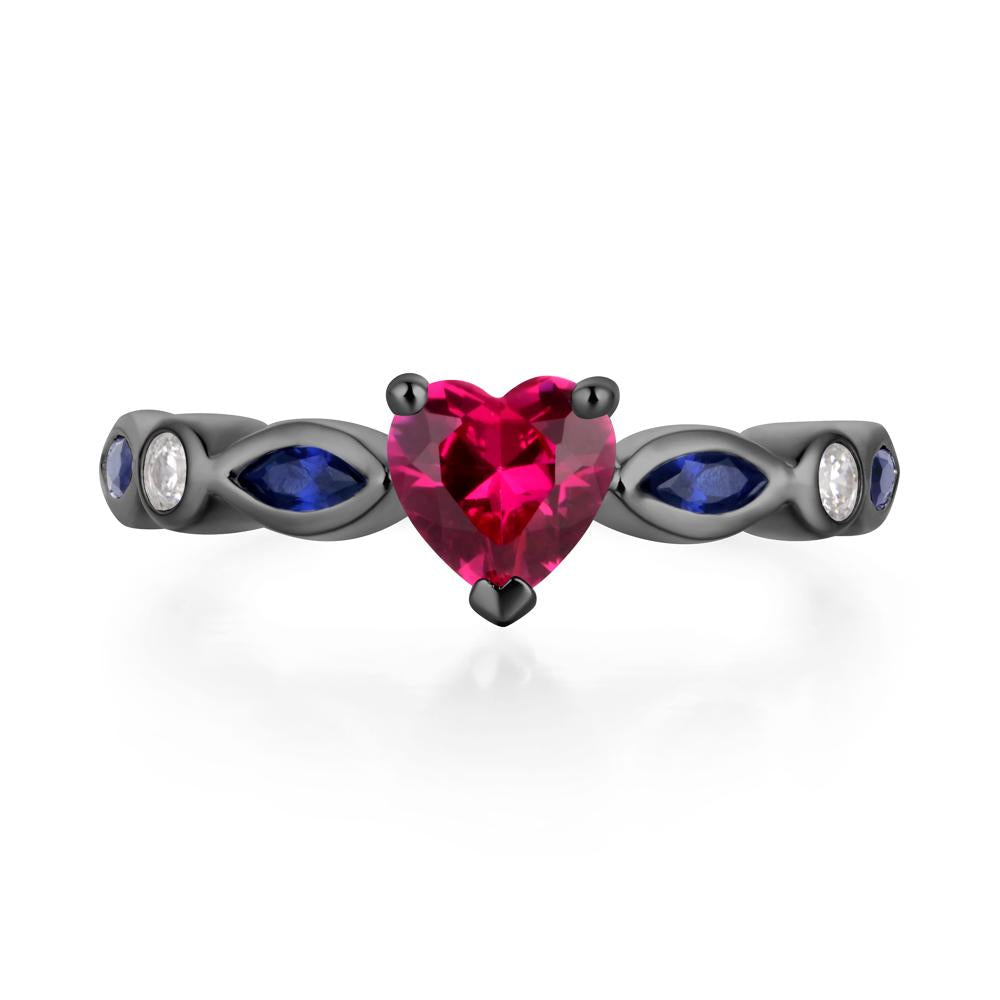 Heart Ruby Wedding Ring - LUO Jewelry #metal_black finish sterling silver