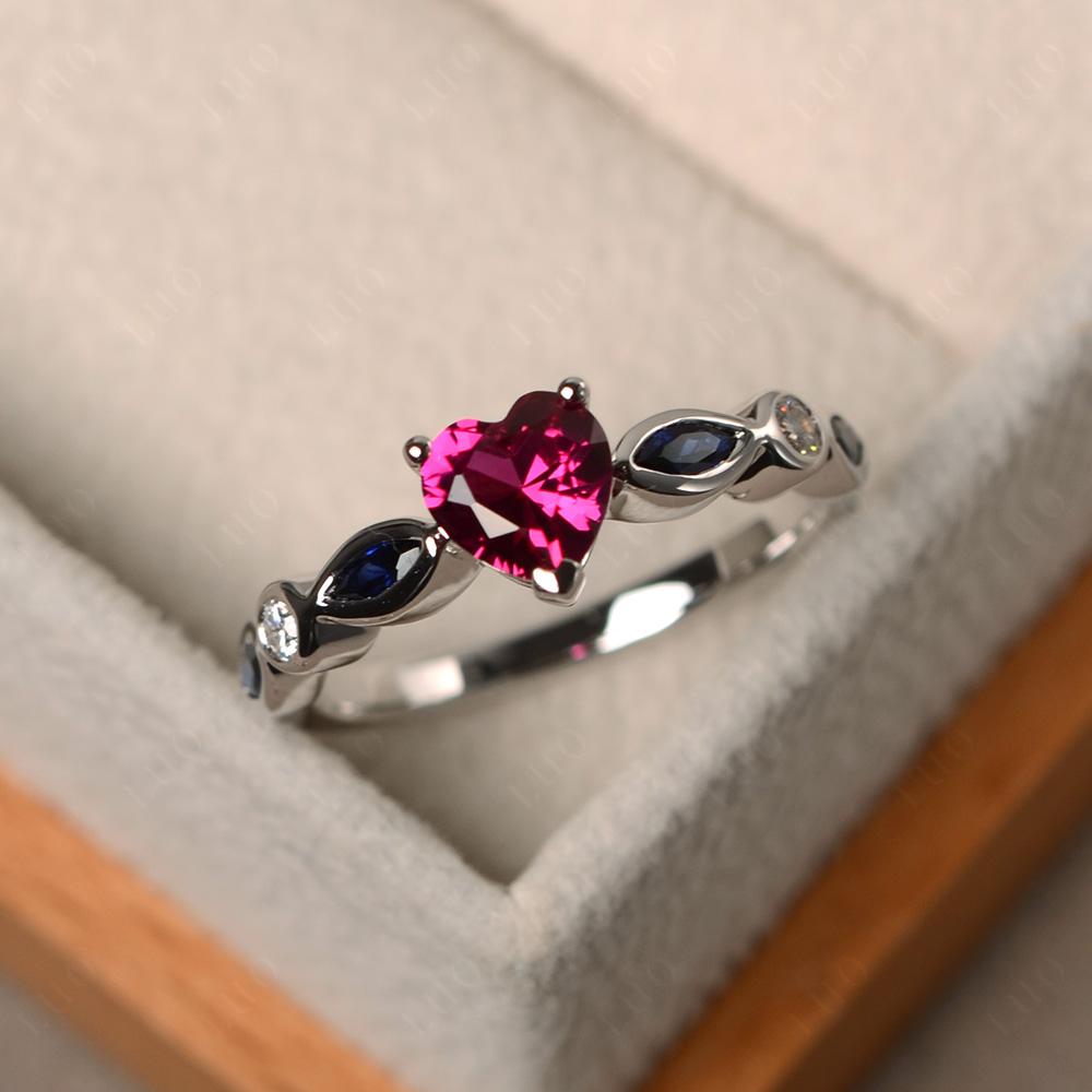 Heart Ruby Wedding Ring White Gold - LUO Jewelry