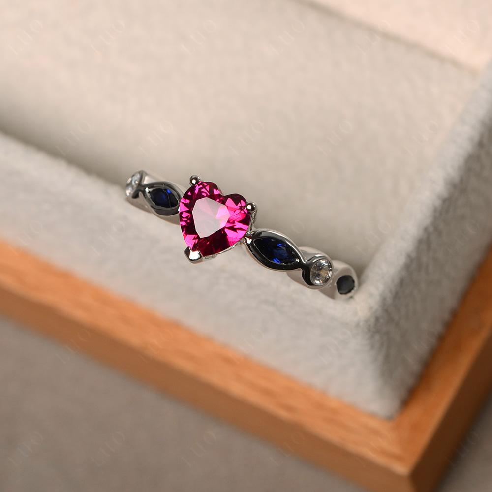 Heart Ruby Wedding Ring White Gold - LUO Jewelry
