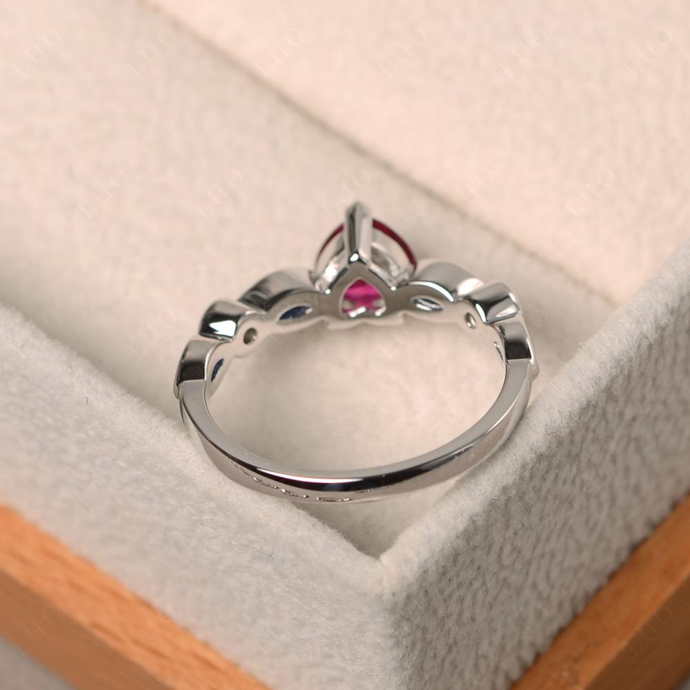 Heart Ruby Wedding Ring White Gold - LUO Jewelry