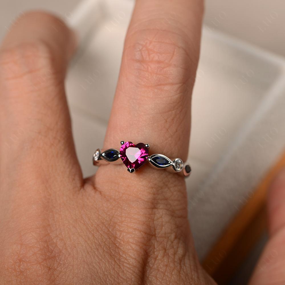 Heart Ruby Wedding Ring White Gold - LUO Jewelry