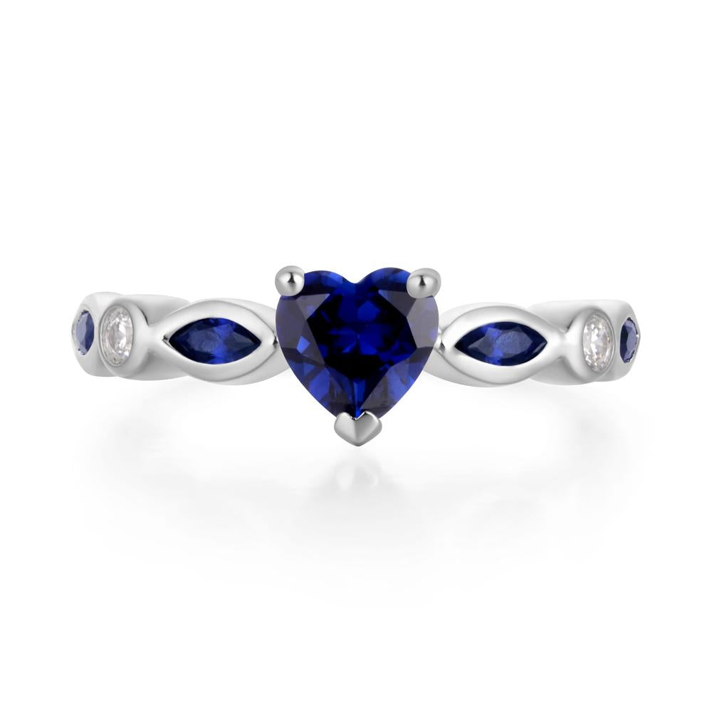 Heart Lab Sapphire Wedding Ring - LUO Jewelry #metal_14k white gold