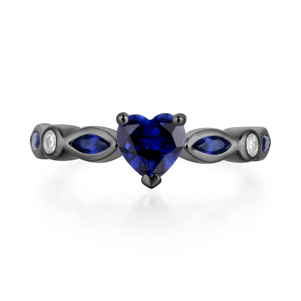 Heart Lab Sapphire Wedding Ring - LUO Jewelry #metal_black finish sterling silver