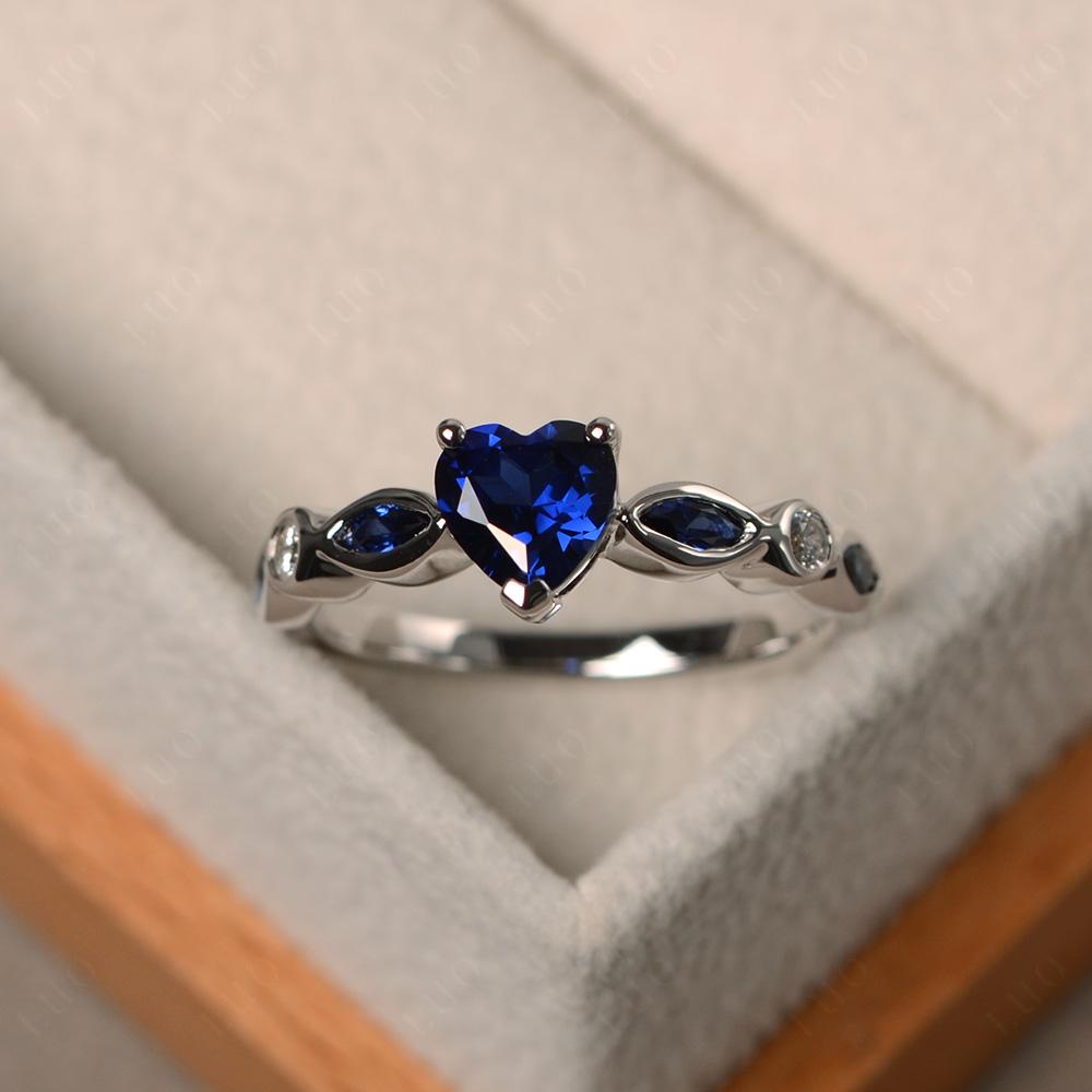Heart Lab Sapphire Wedding Ring White Gold - LUO Jewelry