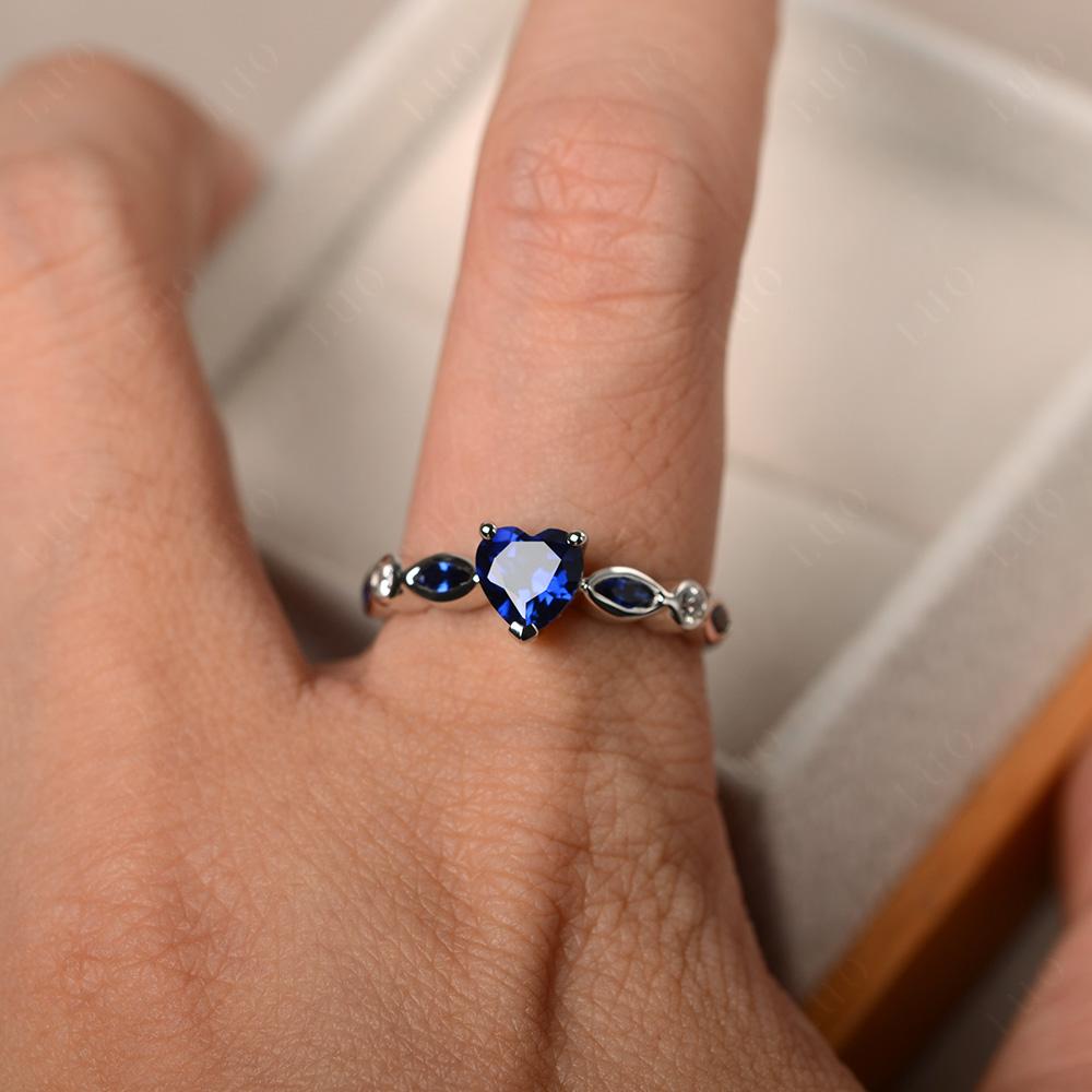 Heart Lab Sapphire Wedding Ring - LUO Jewelry