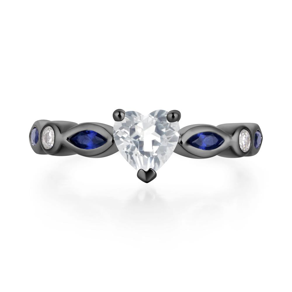 Heart White Topaz Wedding Ring - LUO Jewelry #metal_black finish sterling silver
