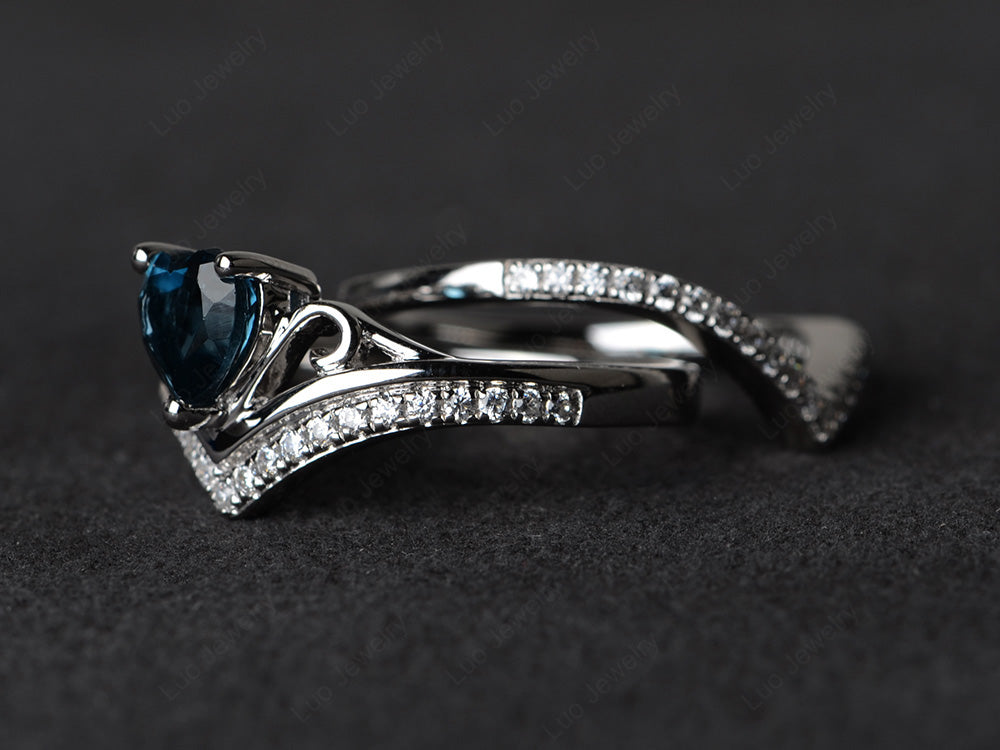 Heart Shaped London Blue Topaz Bridal Set Ring Rose Gold - LUO Jewelry