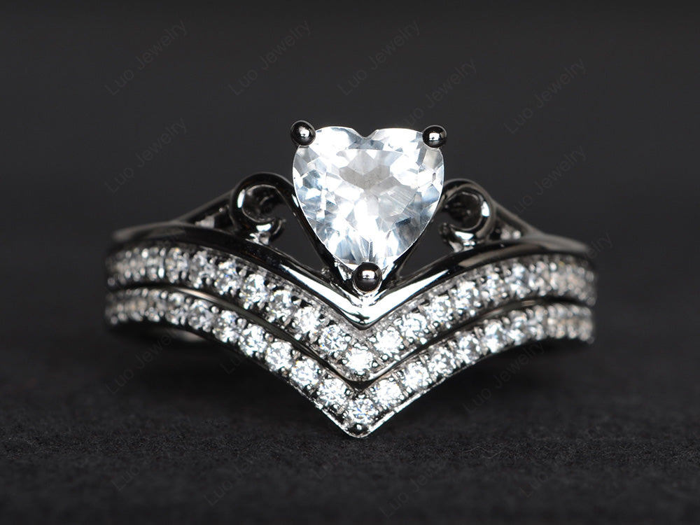 Heart Shaped White Topaz Bridal Set Ring Rose Gold - LUO Jewelry