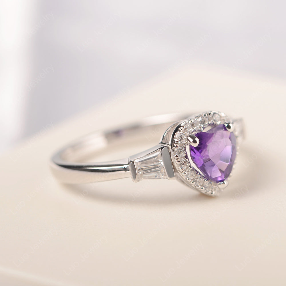 Hear Cut Amethyst Halo Wedding Ring Rose Gold - LUO Jewelry