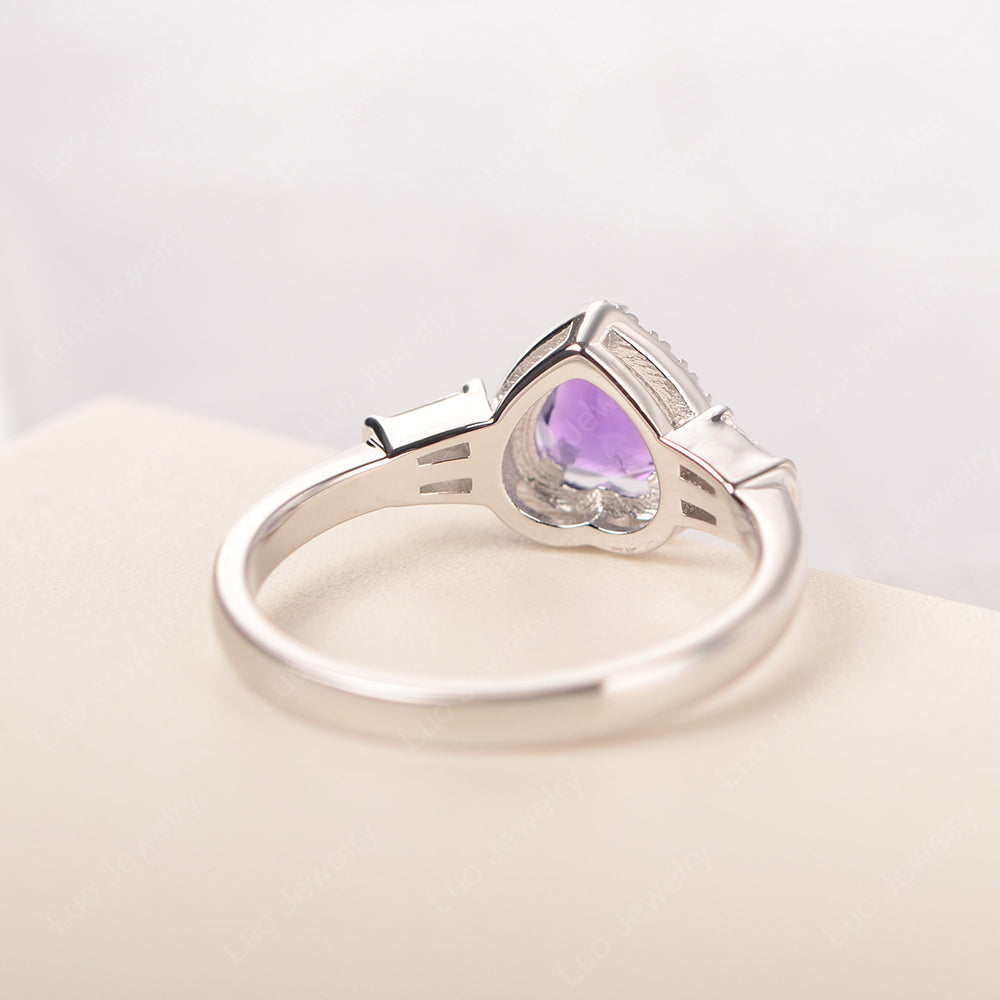 Hear Cut Amethyst Halo Wedding Ring Rose Gold - LUO Jewelry