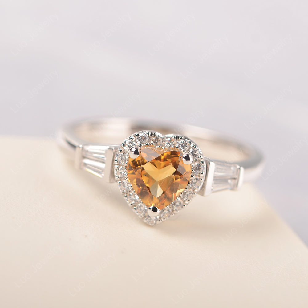 Hear Cut Citrine Halo Wedding Ring Rose Gold - LUO Jewelry