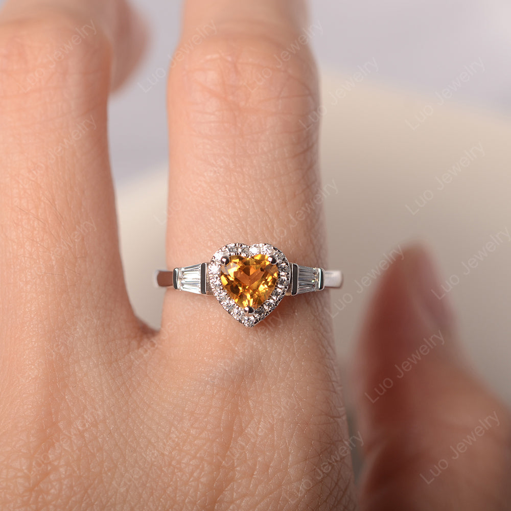 Hear Cut Citrine Halo Wedding Ring Rose Gold - LUO Jewelry