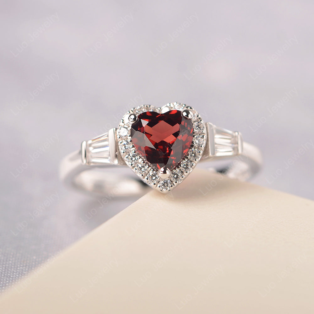 Hear Cut Garnet Halo Wedding Ring Rose Gold - LUO Jewelry