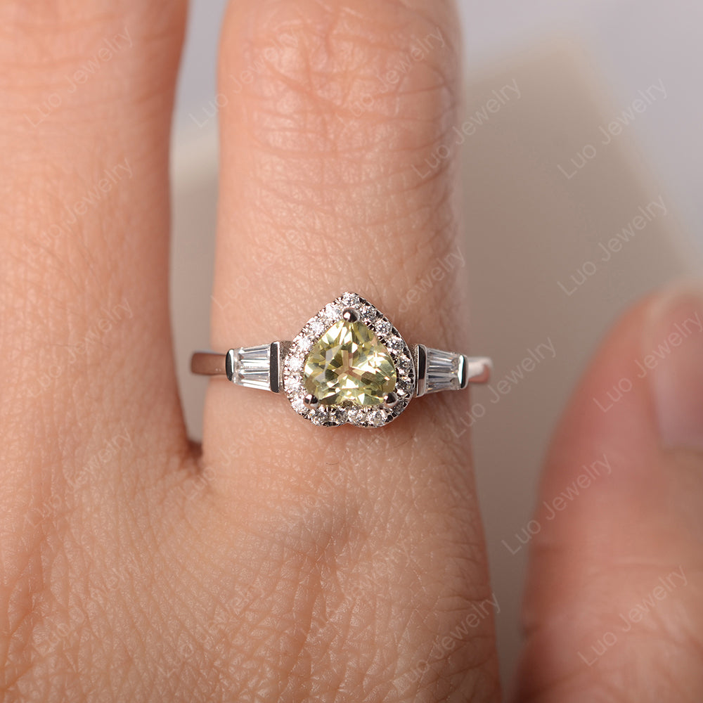 Hear Cut Lemon Quartz Halo Wedding Ring Rose Gold - LUO Jewelry
