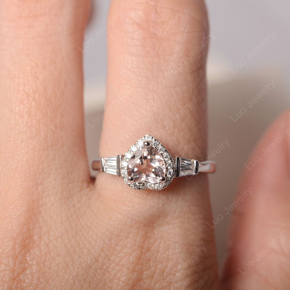 Hear Cut Morganite Halo Wedding Ring Rose Gold - LUO Jewelry