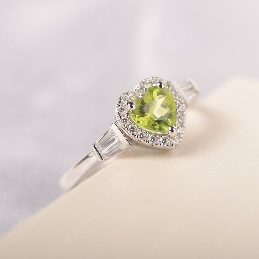 Hear Cut Peridot Halo Wedding Ring Rose Gold - LUO Jewelry