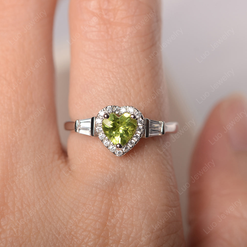 Hear Cut Peridot Halo Wedding Ring Rose Gold - LUO Jewelry